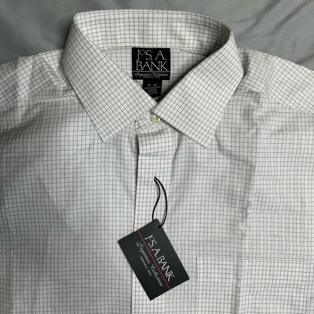 Jos. A. Bank White and Gray Checkered Dress Shirt Signature Collection. - Picture 3 of 11